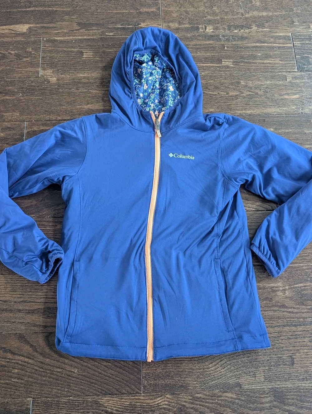 Columbia Reversible Windbreaker Jacket Blue and All Over Floral Print - Picture 6 of 10